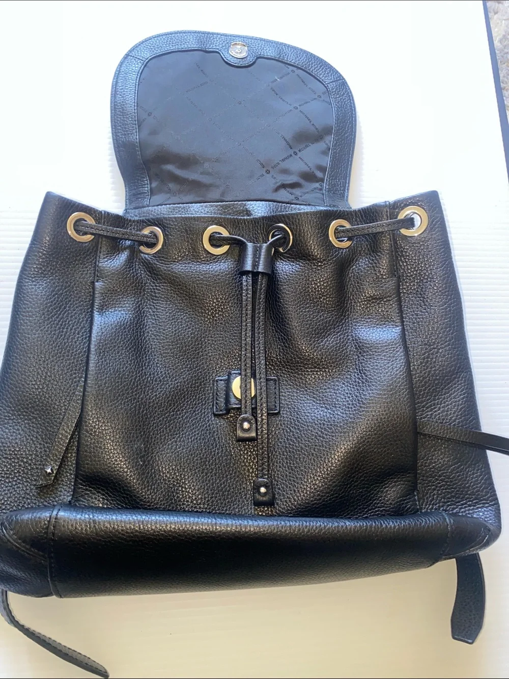 Michael Kors Riley Black Pebbled Leather Studded Backpack. - Picture 8 of 14